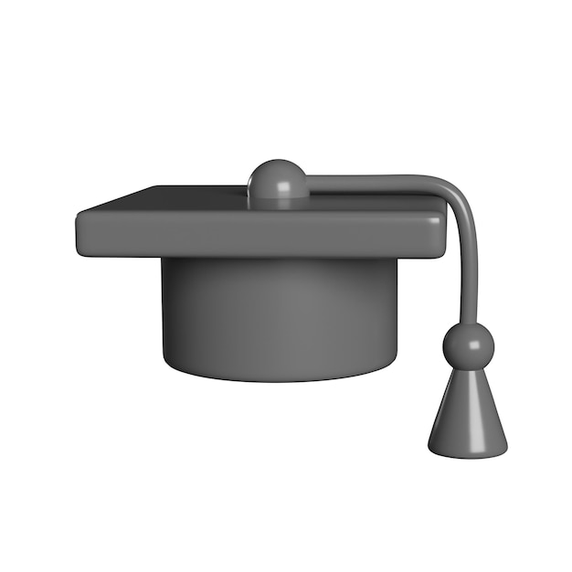 3D-Symbol niedliche Abschlussuniversität oder Hochschule schwarze Mütze Graduate College High School Akademische oder Universitätsmütze Hut für Abschlussfeier Illustration isolierter transparenter PNG-Hintergrund