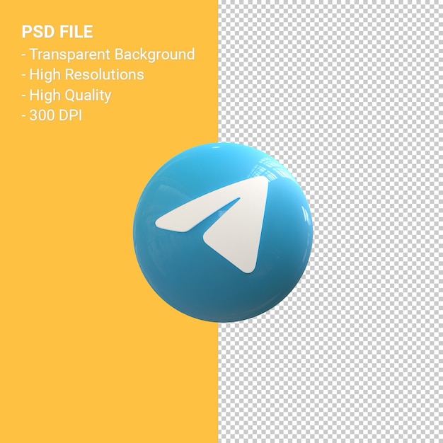 3D-Symbol-Rendering des Telegrammlogos isoliert