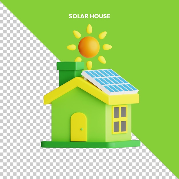 PSD 3d-symbol solarhaus isoliert auf dem transparenten hintergrund