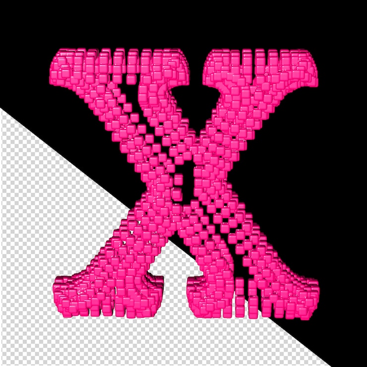 PSD 3d symbol vytvořený z růžových kostek, písmeno x