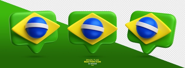 PSD 3d-symbol wie social-media-reaktion mit brasilianischer flagge