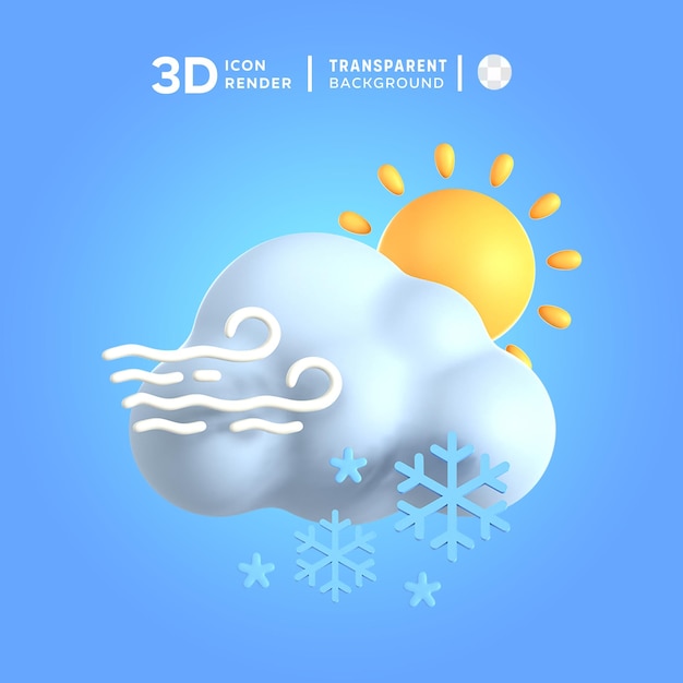 PSD 3d-symbol wolken-schneewind am tag illustration