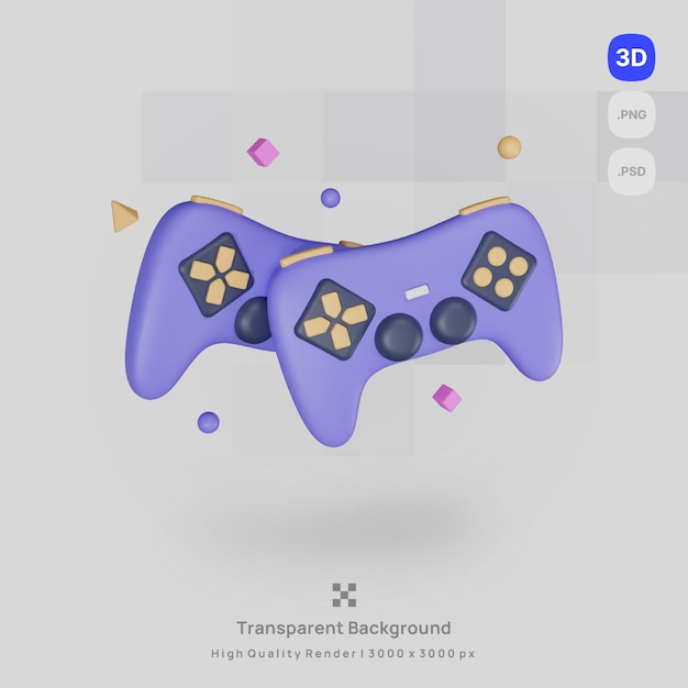 PSD 3d-symboldarstellung render-gamecontroller mit transparentem hintergrund