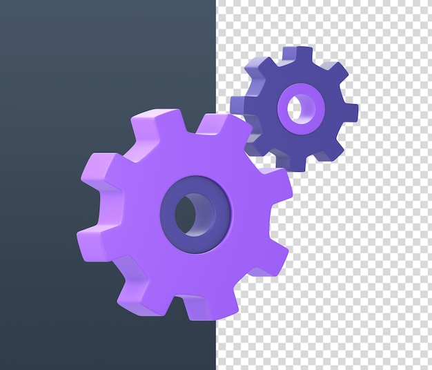 3D-Symbole für die Konfigurationseinstellung von gelb-lila Gängen für UI-UX-Web-Mobile-Apps-Social-Media-Anzeigendesigns