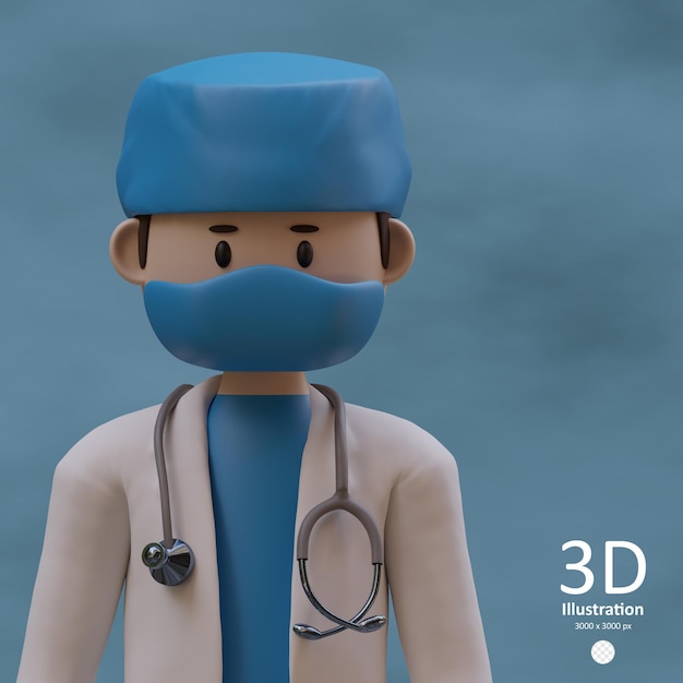 3D-Symbolillustration Chirurg Arzt trägt eine Maske