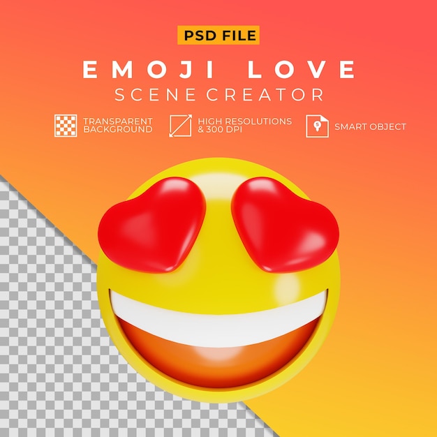 3D-Szenen-Ersteller von Emoji-Gesicht mit Liebesaugen