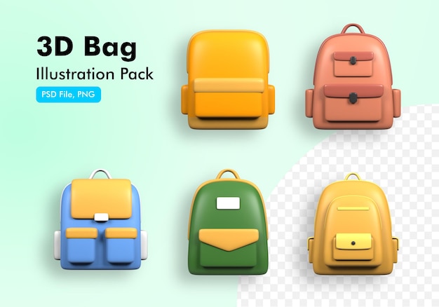 3D-Taschensymbol-Illustrationspaket