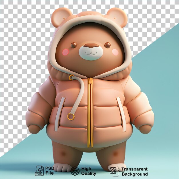 3d-teddybär mit jacke, isoliert auf durchsichtigem hintergrund, png-datei enthalten