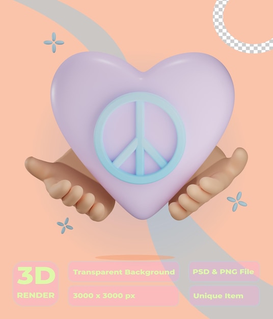 PSD 3d tenant illustration d'amour de paix avec fond transparent