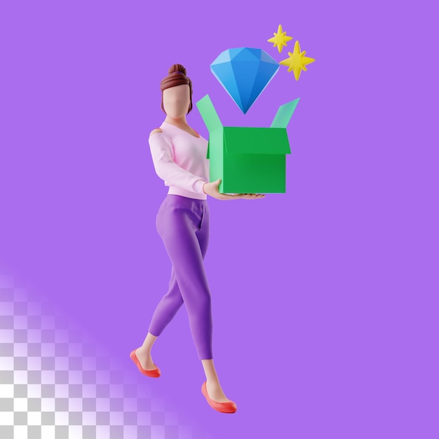 PSD 3d, tenue femme, boîte, illustration