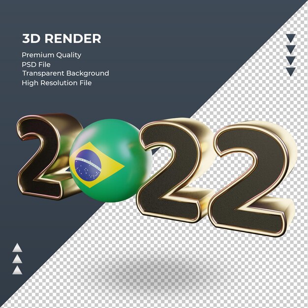 PSD 3d-text 2022 brasilien-flagge, die rechte ansicht rendert