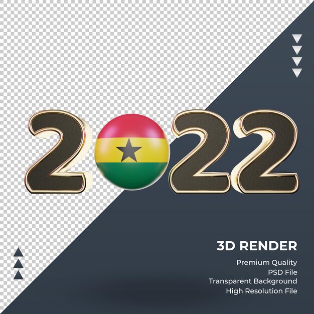 PSD 3d-text 2022 ghana flagge rendering vorderansicht