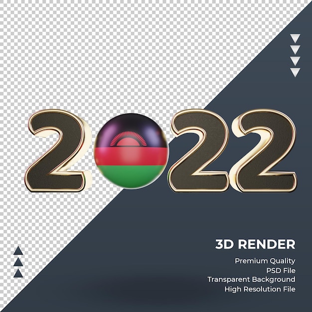 3D-Text 2022 Malawi-Flagge, die Vorderansicht rendert