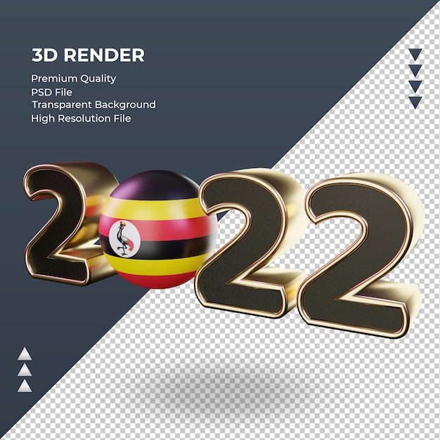 3d-text 2022 uganda-flagge, die rechte ansicht rendert