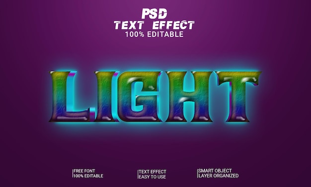 3d text effect light full editable text style psd file