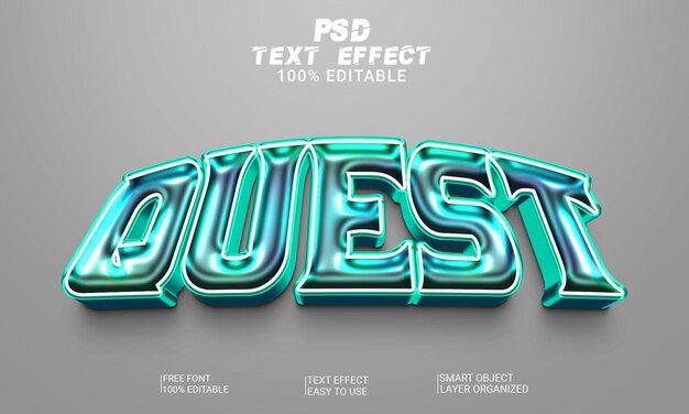 3d text effect quest full editable text style psd file