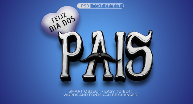 3d text feliz dia dos pais texteffekt bearbeitbarer textstil