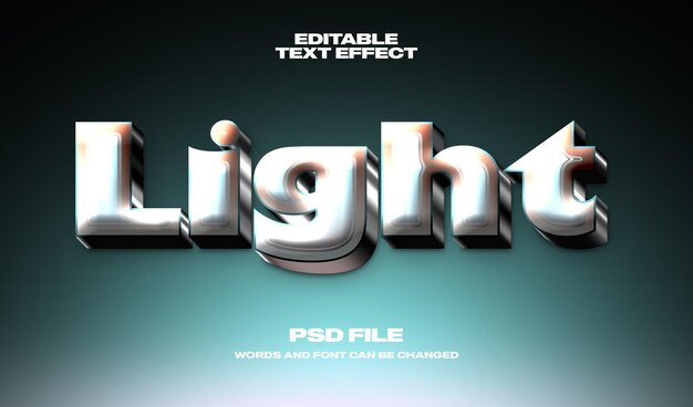 PSD 3d-text-licht-effekt mit einem charmanten chrom-stil