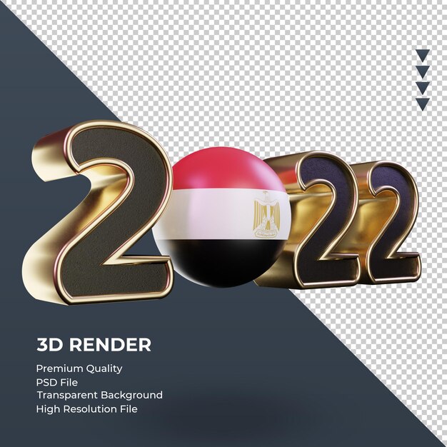 3d texto 2022 bandera de Egipto renderizado vista izquierda