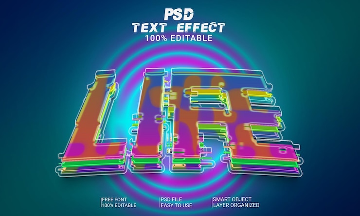 PSD 3d textový efekt life psd file