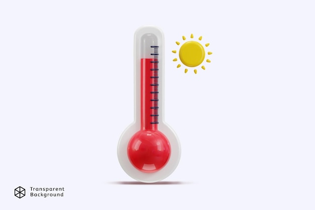 PSD 3d-thermometer-symbol mit sonnenkonzept von heißem wetter-vektor-ikon-illustration