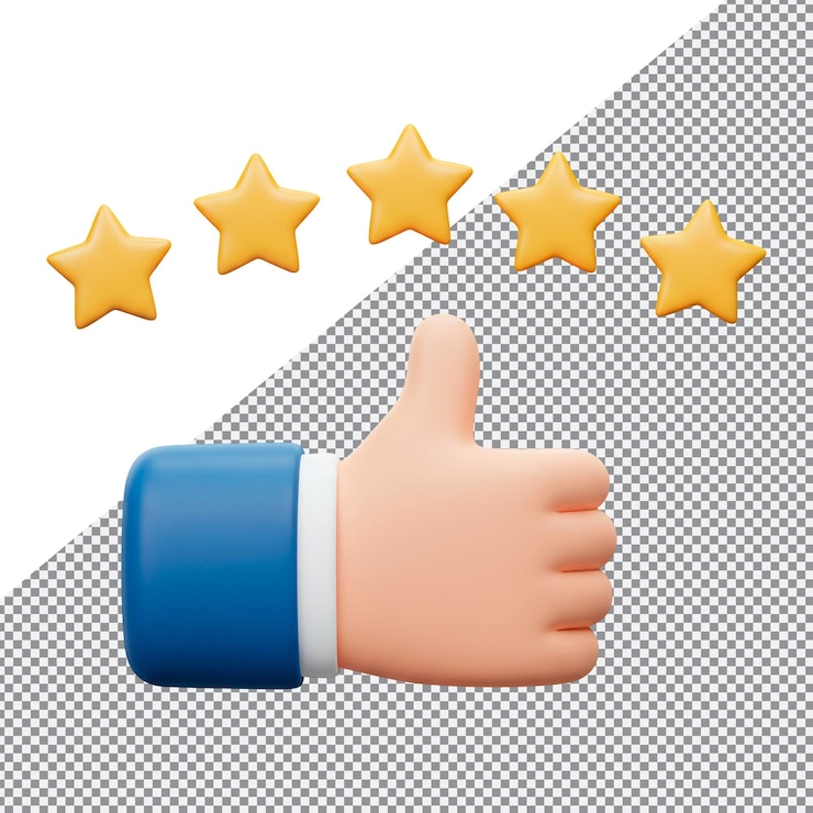 PSD 3d thumbs up with five star rating feedback icon