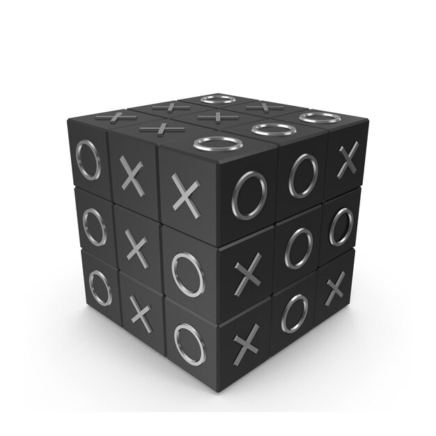3D Tic-Tac-Toe Cube Game with Silver Accents