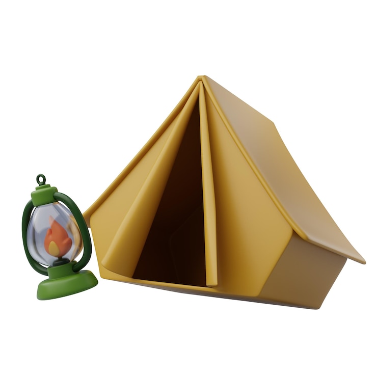 PSD 3d de la tienda de campamento y la luz de la lámpara concepto de vacaciones de vacaciones