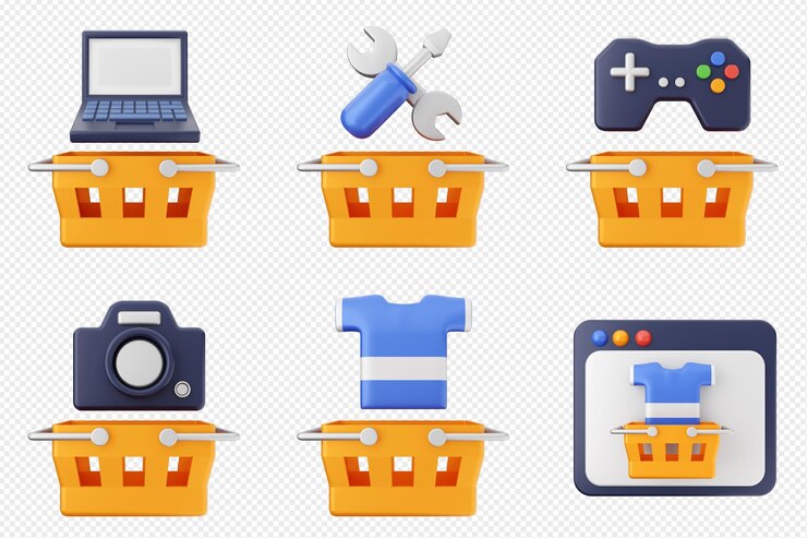 PSD 3d tienda en línea venta comprar compra descuento pago icono conjunto paquete