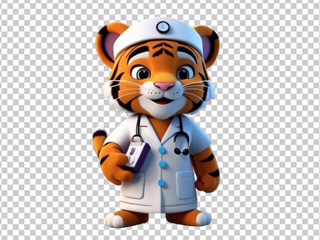 PSD 3d tigre bonito em casaco de médico