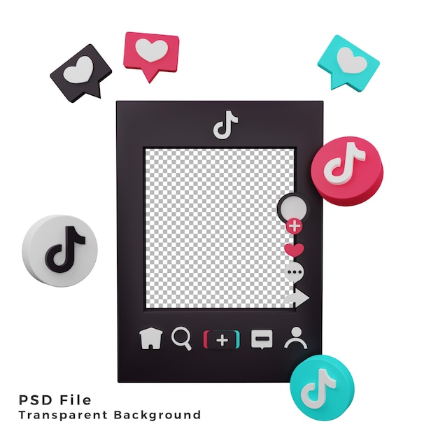 PSD 3d-tiktok-mockup-vorlagen-asset mit logo-symbol-darstellung in hoher qualität