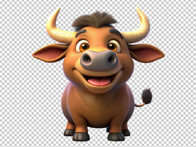 3d toro vaca búfalo personaje de dibujos animados