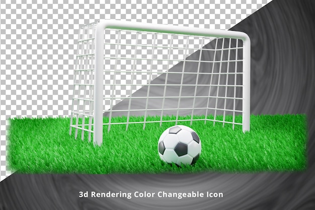 3D-Torpfosten mit Fußballfeld oder 3D-Fußballfeld mit Torpfosten und Fußball