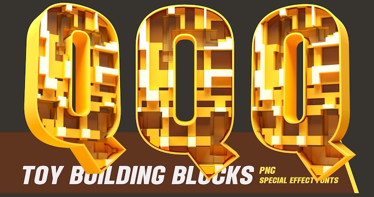 PSD 3d toys block style series multi view letra q