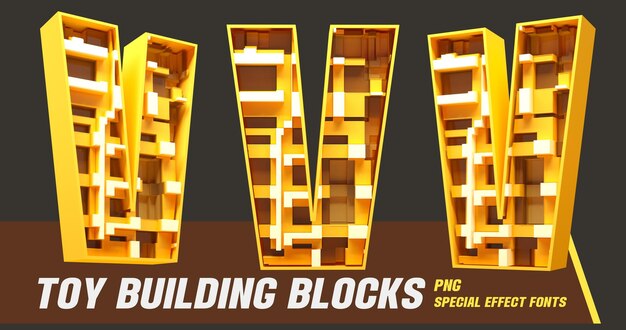 PSD 3d toys block style series multi view lettre v