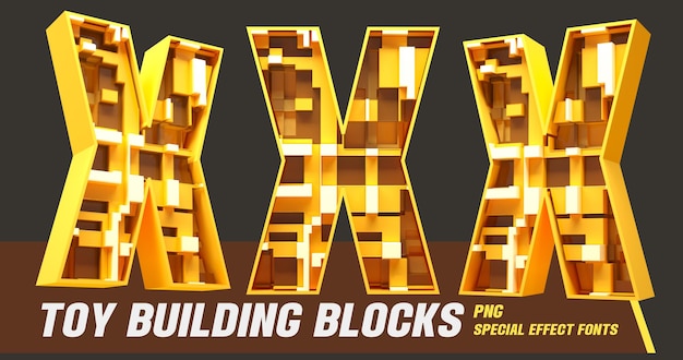 PSD 3d toys block style series multi view lettre x