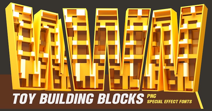 PSD 3d toys block style series vista múltiple letra w