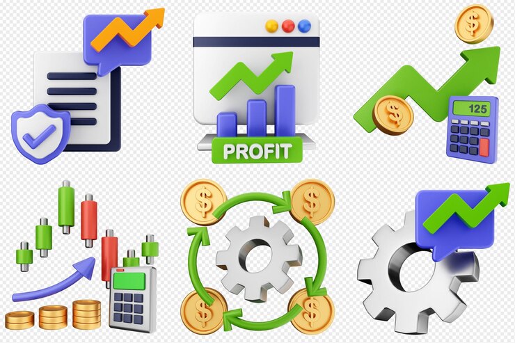 PSD 3d trading finance dinero icono conjunto paquete