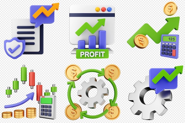 3d trading finance money icon set bundle (conjunto de ícones de dinheiro de negociação 3D)