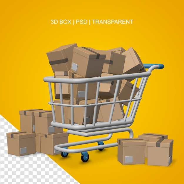 3D Transparent Trolley und Boxen ohne Hintergrund