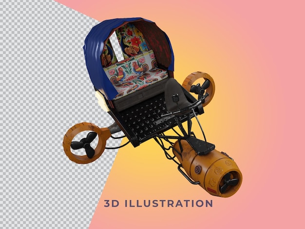 3d transparente rickshaw aislado ilustración rickshaw