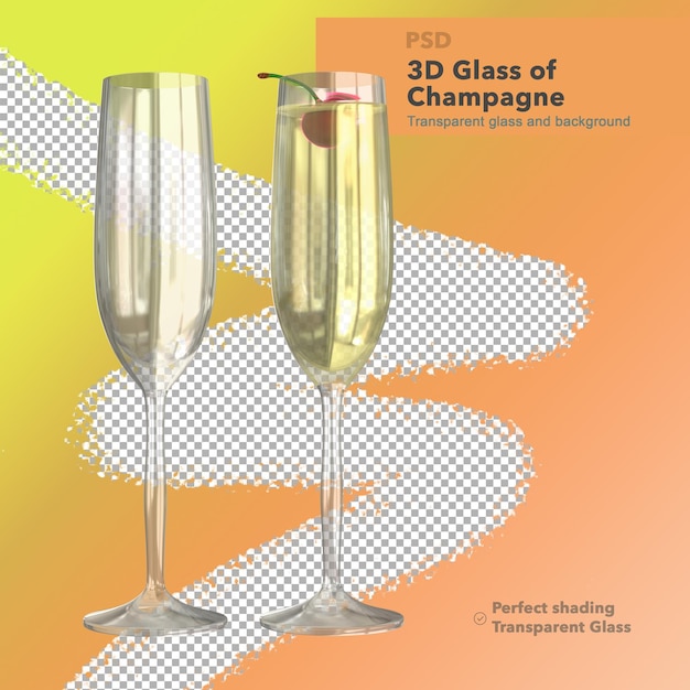 3D transparentes Glas Champagner mit Kirsche