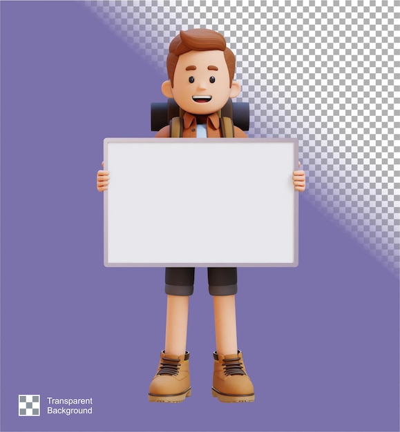 3D Traveller Character Holding Empty Placard