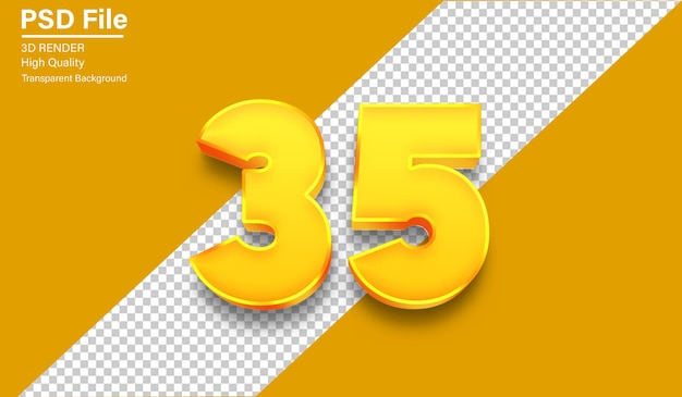3d Treinta y Cinco Número 35 Color dorado aislado sobre un fondo transparente