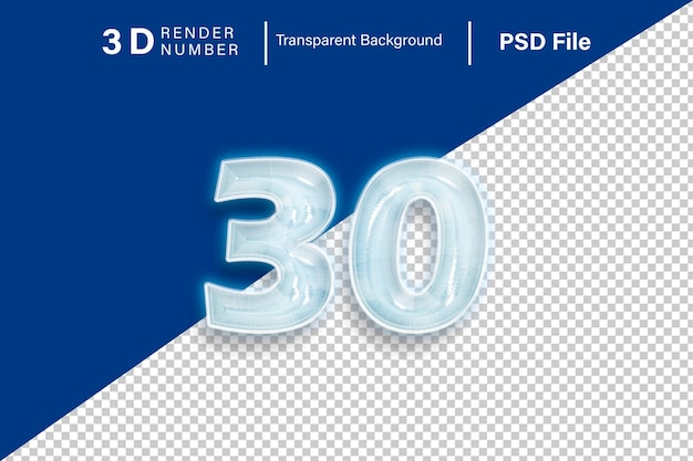 3d Treinta Número 30 color de nieve aislado en un fondo transparente