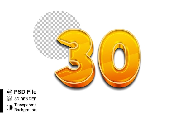 3d Treinta Número 30 Gradiente naranja brillante aislado sobre un fondo transparente