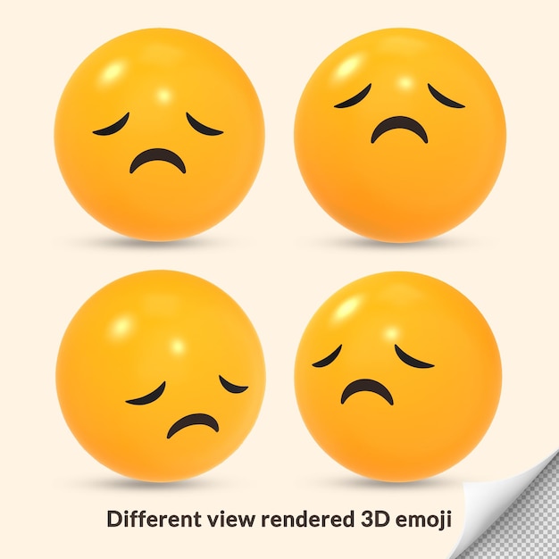 PSD 3d triste ícone de reação emoji infeliz com visão diferente renderizada