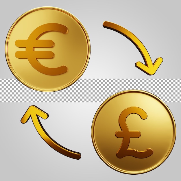 3d troca de dinheiro em libras de euro com fundo transparente