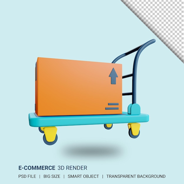 3D Trolley und Paketbox mit transparentem Hintergrund