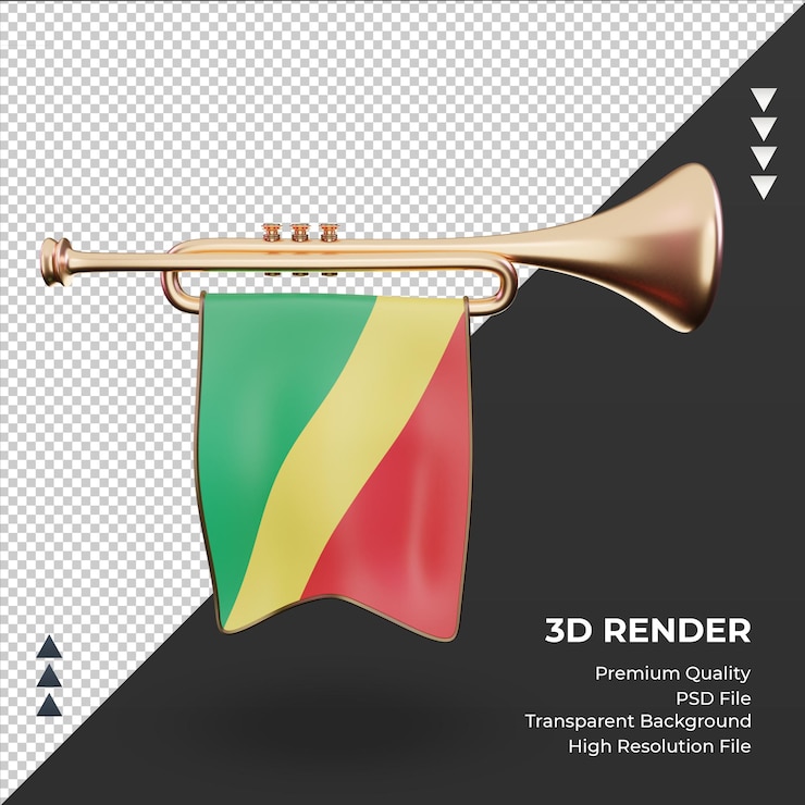 PSD 3d tromba repubblica del congo bandiera rendering vista frontale